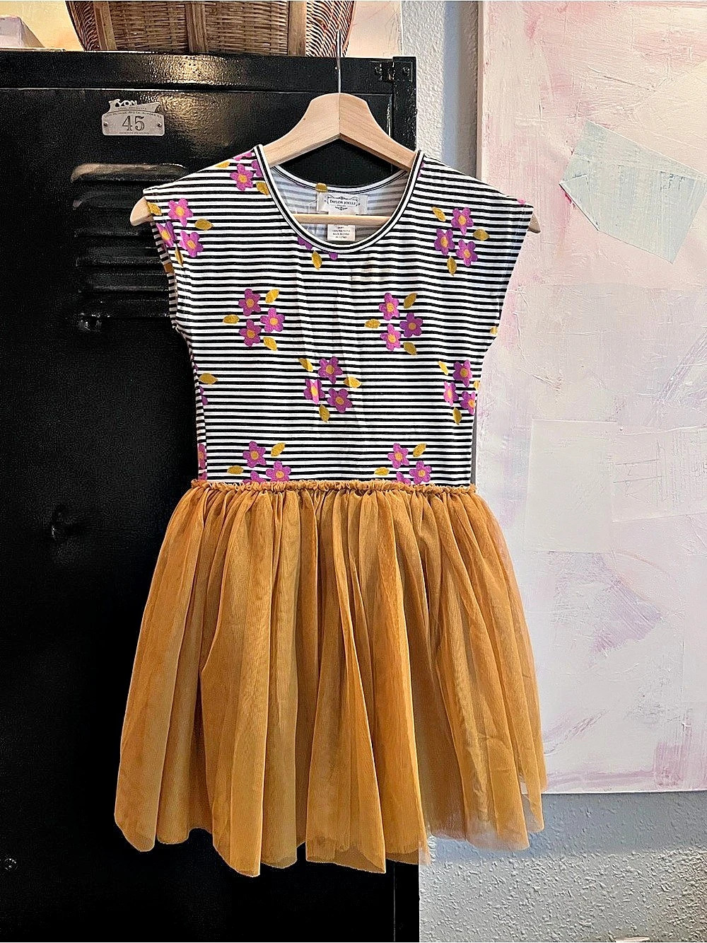 Taylor Joelle Designs Girls Size 10 Striped Floral Tulle Dress Like New
